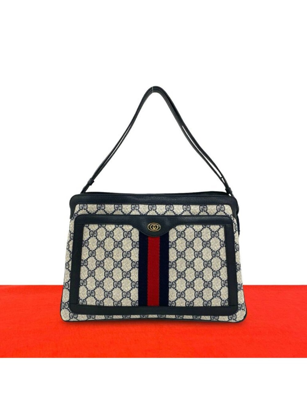 Gucci Sherry Line GG Pattern Leather Shoulder Bag Pochette Cross Navy